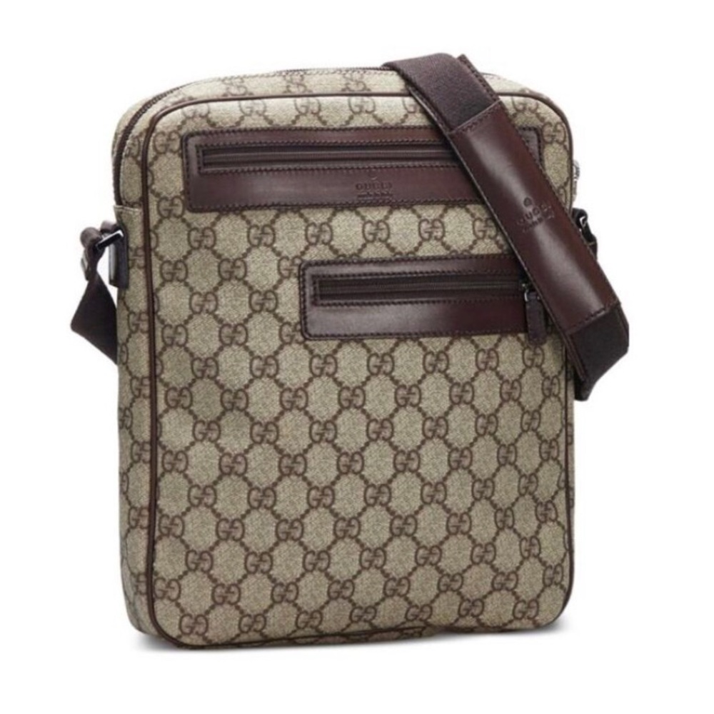 GUCCI GG Supreme Coated Canvas and Brown Leather Crossbody Messenger Bag VINTAGE